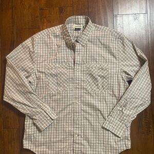 Tom Beckbe XL long sleeve men’s button down shirt grey green stripe for the hunt